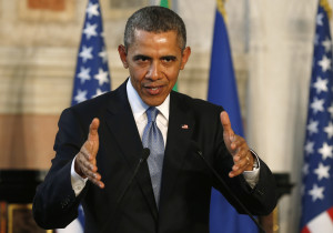 VSA. President Barack Obama speaks during a news conference with Italian Prime Minister Matteo Renzi following their meeting at Villa Madama in Rome March 27, 2014. Obama met with Pope Francis at the Vatican earlier in the day. REUTERS/Kevin Lamarque  (ITALY - Tags: POLITICS) - RTR3IUZG